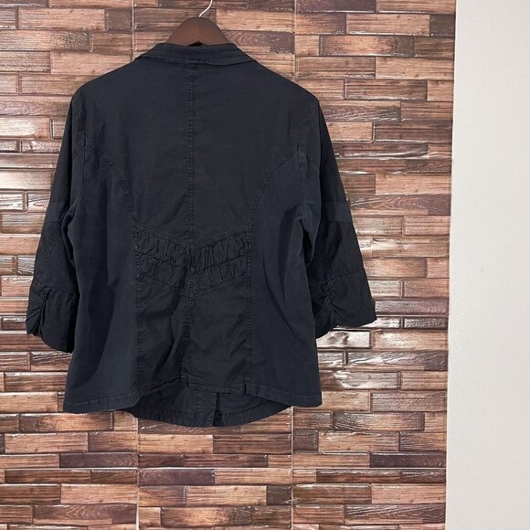 XCVI Womens Black Jacket Snap Front 3/4 Sleeve Stretch Cotton Pockets Size 2XL - Picture 3 of 5